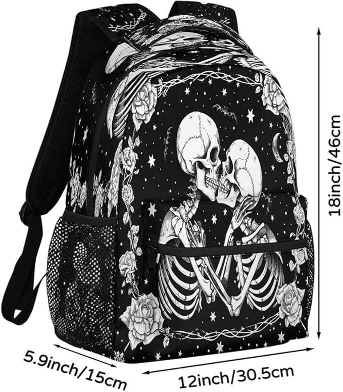 Pardick Skeleton Skull Backpack for Kids Girls Boys Lightweight School College Students 18in Bookbag Large Capacity Computer Backpacks Laptop Rucksack Travel Gym Hiking Camping Daypack