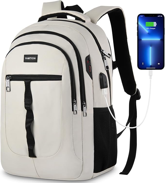 YAMTION 17.3 Inch School Book Bag for Teen Girls and Boys Unisex Laptop Bookbag Backpack with USB for High School College Students