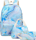 Teen Girls School Backpack Kids Bookbag Set with Lunch Box Pencil Case, Travel Laptop Backpack Casual Daypacks (Blue-marble)