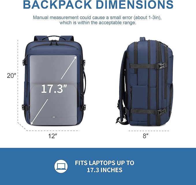 Carry On Travel Backpack, 35L-40L Expandable Extra Large Airline Approved,Lightweight Daypack for Men and Women（Blue）