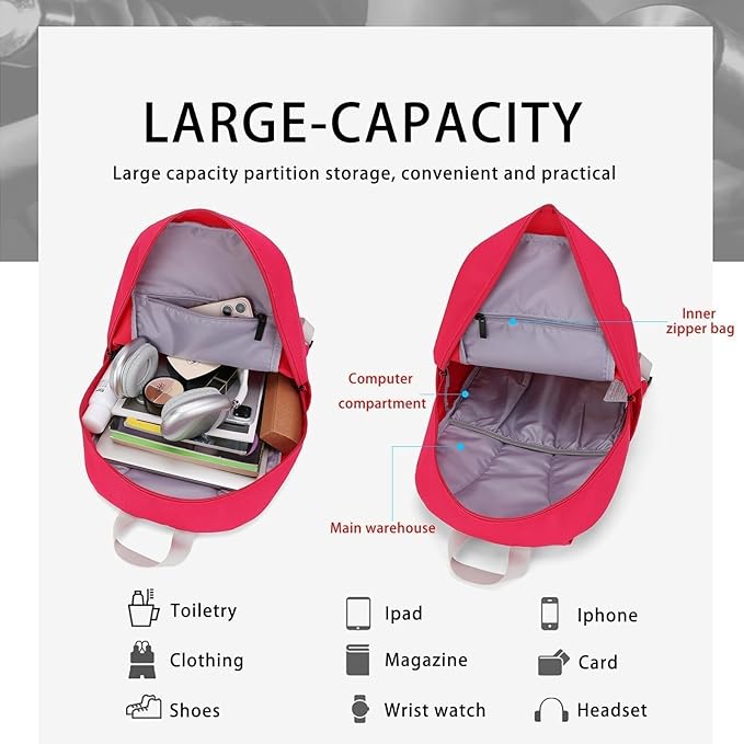 HEAD Waterproof Gym Backpack for Women, Medium Sport Backpack for Hiking/Fitness/Travel/Daily, College Laptop Bag for 15.6 inch Notebook,Red