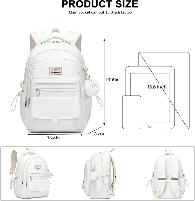 Laptop Backpack 15.6 Inch College Backpacks for Women, School Backpack for Girls,Students Aesthetic Anti Theft Travel Daypack Large Bookbags Middle High School Back Pack(Beige)