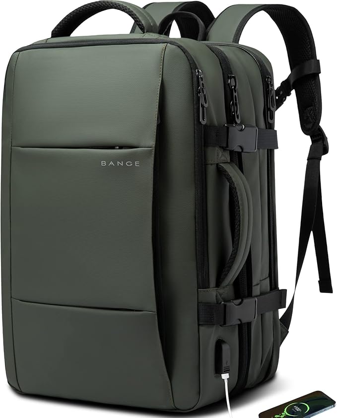 BANGE Carry-on Backpack, 45L Expandable Travel Backpacks,Weekend Backpack Briefcase,Waterproof Laptop Backpack Fits For 17.3” Laptop