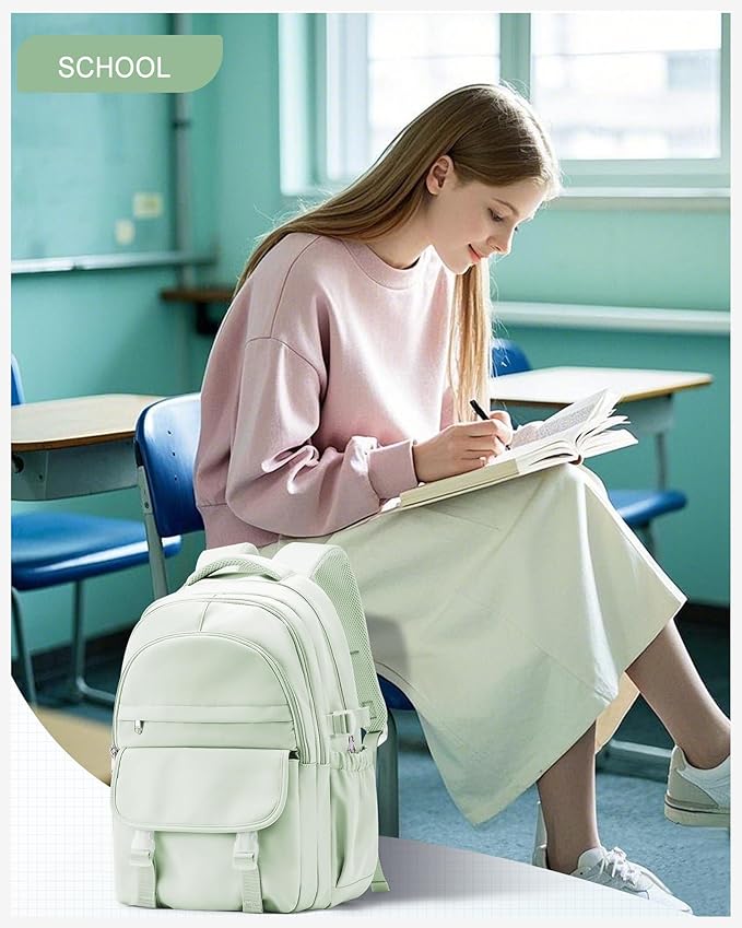 Waterproof Aesthetic Backpack For School, Cute High School Bookbag For Teen Girls Boys, Lightweight Casual Daypack Backpack For Women Men, College Backpack With Lots Of Pockets（MintGreen）