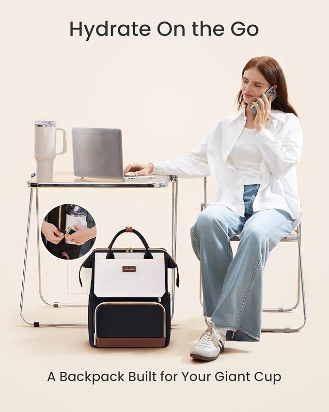 LOVEVOOK Laptop Backpack for Women with Giant Tumbler Holder Pocket, 15.6 inch Travel Work Bag Purse for Nurse Teacher, Waterproof Casual Daypack for College Business