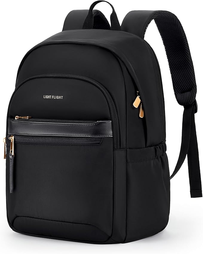 LIGHT FLIGHT Travel Backpack for Women, 15.6 Inch Stylish Laptop Backpack, Computer Bag for College Work Daily, Water-Resistant Casual Daypack with USB Port, Black