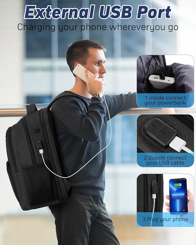 Laptop Backpack for Men, School Bookbag Gift for Teens Boys Student High School,College Computer Bag Business Anti Theft Sturdy Back Pack with USB Charger Fits 15.6 Inch Notebook, Black