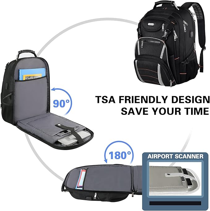 Jiefeike Travel Laptop Backpack, Extra Large Bookbag for Men Women,Basketball Backpack with USB Charging Port RFID Anti Theft TSA Approved College Student Waterproof Bag Fits 17 Inch Computer Notebook