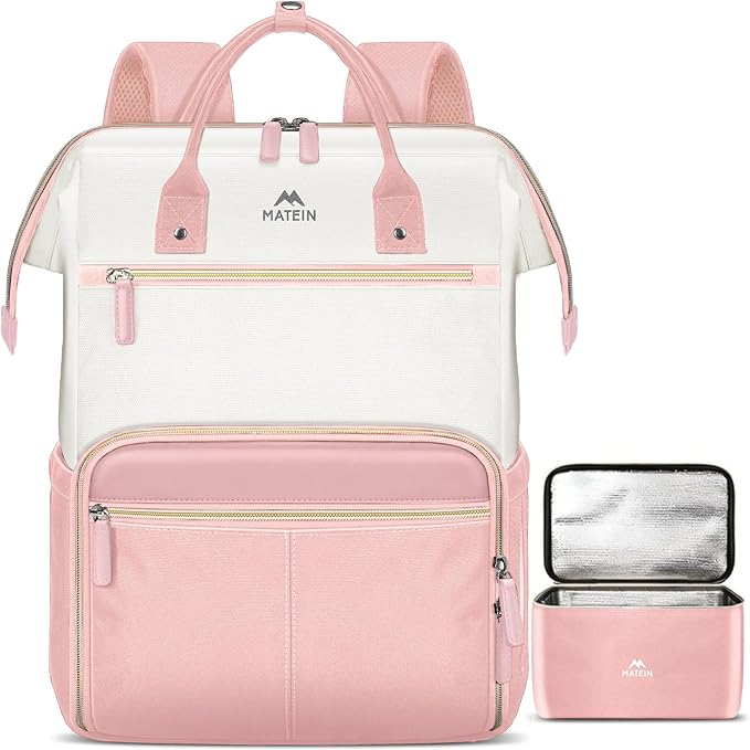 MATEIN Lunch Backpack for Women, 17.3 Inch Work Backpack with Laptop Compartment, College Computer Lunchbox Backpacks with Insulated Lunch box Meal Prep Bag for Teens Office Commute College, 2pcs Set