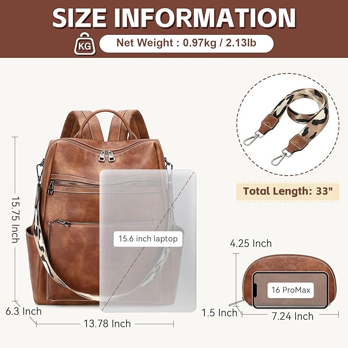 Vegan Leather Laptop Backpack for Women 15.6 Inch Work Backpack Purse for Travel College
