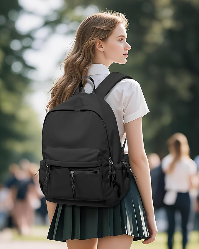 Black School Backpack for Girls Boys Bookbag Cute Aesthetic College Backpack Women Middle High School Teen Students Book Bag Lightweight Gym Work Laptop Casual Daypack Backpacks Men