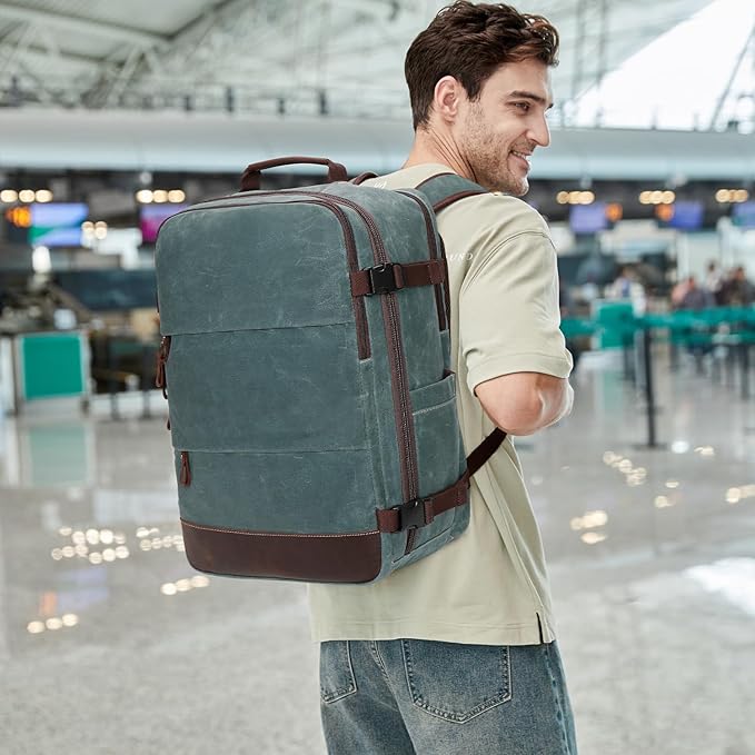 BOVIP Travel Backpack for Men, Carry On Backpack, Flight Approved Personal Item, 18.4 inch Laptop Backpack, Dark Green
