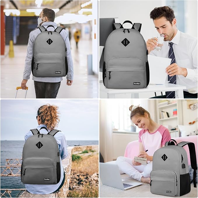 Backpack for School Teens Boys Girls, Lightweight Casual Backpacks for Men and Women, Classic Basic Water Resistant Casual Daypack, 15.6 Inch Laptop Backpack Bookbag for College High School, Grey