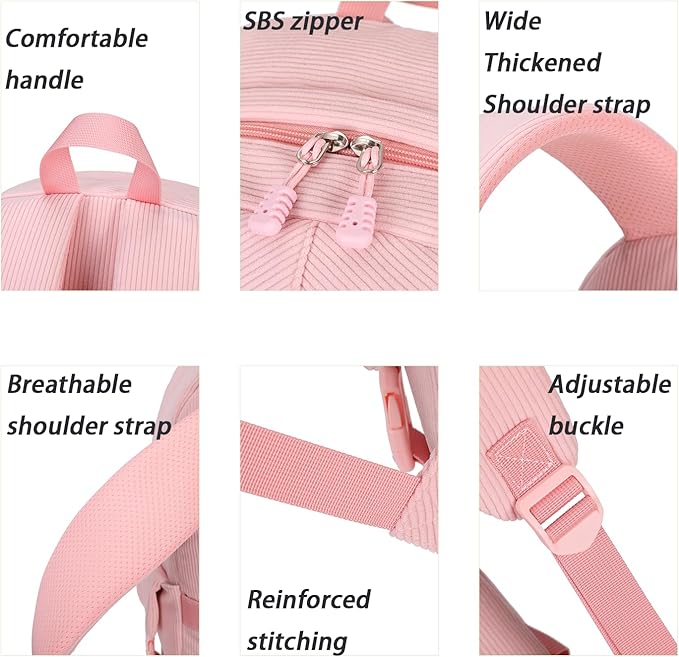 Girls Laptop Backpack Corduroy Bookbag For Teen Big Studen School Bag Durable Travel Daypack (3pink)