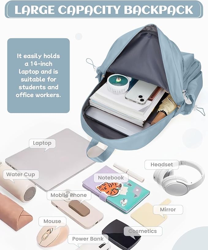 School Backpack for Teen Girls Lightweight College Backpack Women Travel Backpacks Waterproof High School Bookbag for Men Classic Casual Daypacks(Blue)