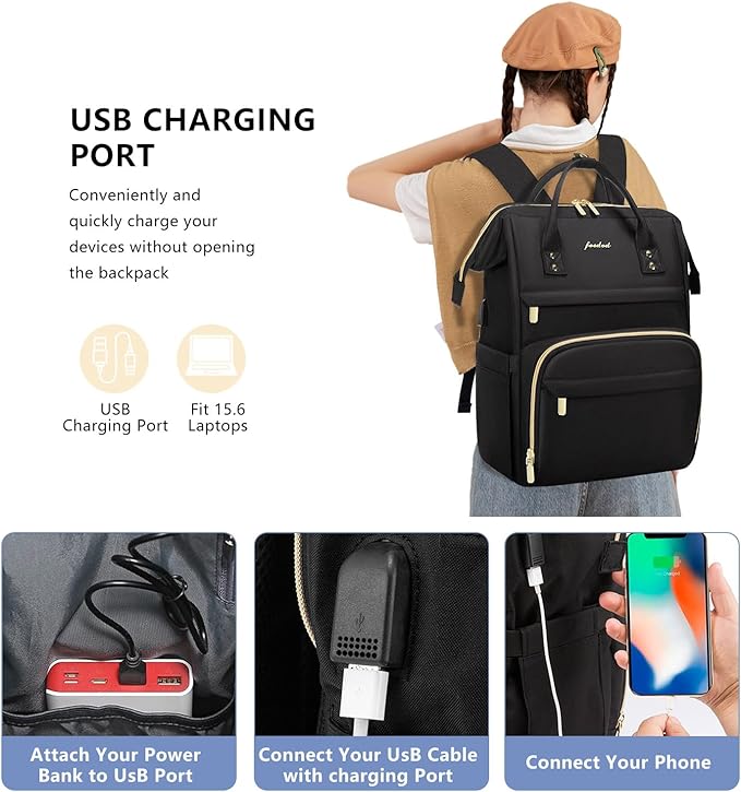 Women Laptop Backpack Work Bag - Fits 15.6 inch with Laptop Compartment Waterproof Professional Fashion Travel Purse for College Nurse Business Computer Backpack