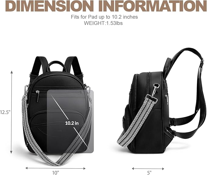 Small Backpack Purse for Women, Mini Backpack Vegan Leather with RFID Blocking & Tablet Pocket, Cute Shoulder Handbag for Travel, School & Work Black