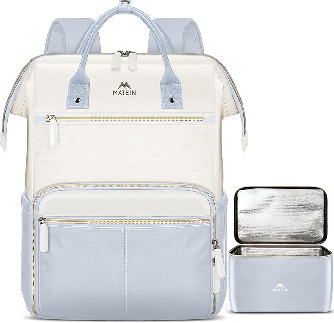 MATEIN Insulated Lunch Backpack, 15.6 Inch Laptop Backpack with Lunch Compartment, Teacher Work Bag with Lunchbox Meal Prep Bag Nurse Backpacks Gifts for Men Women Office College Commute, 2pcs Set