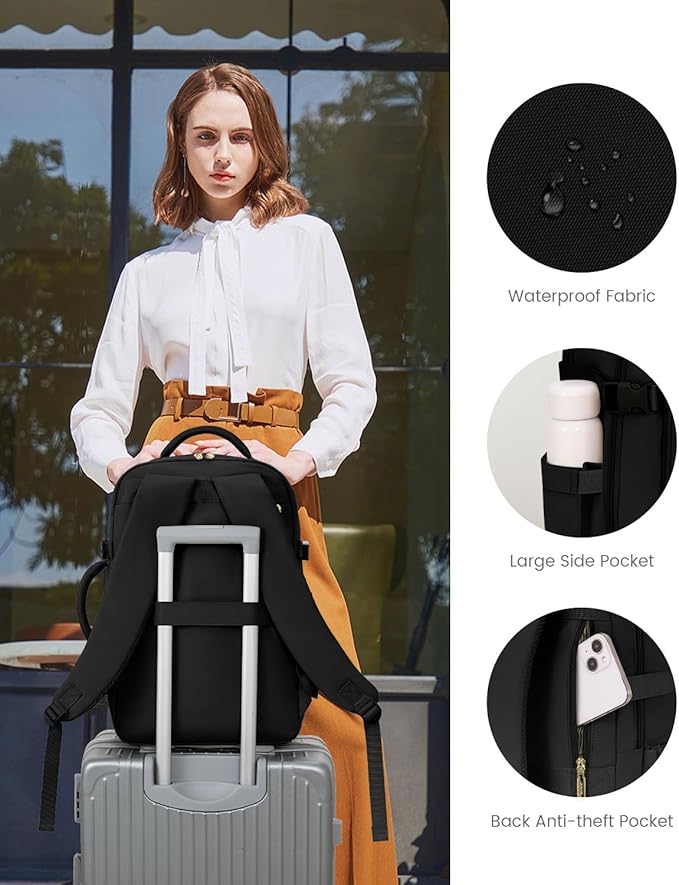LOVEVOOK Travel Backpack for Women, 50L Carry On Backpack Flight Approved with Garment Bag, TSA Personal Item Travel Bag Fit 17 Inch Laptop, Business Weekender Waterproof Daypack With 2 Cubes, Black