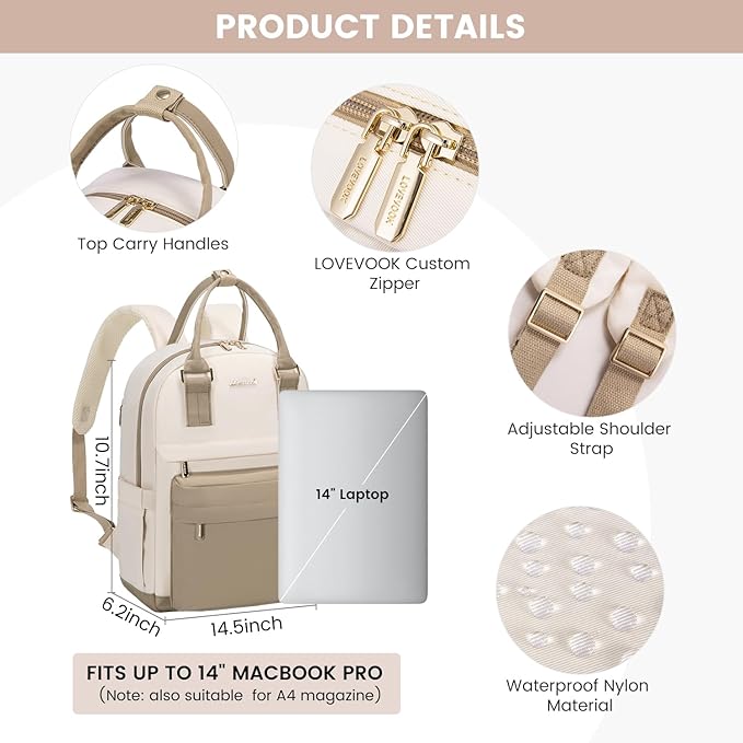 LOVEVOOK Backpack purse for Women, 14 Inch Laptop backpack Cute Waterproof Backpacks Stylish Travel Bags Vintage Daypacks Bookbag for College School Work