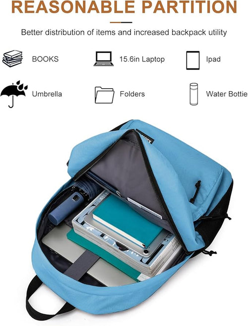 Backpack for School Teens Boys Girls, Lightweight Casual Backpacks for Men and Women, Classic Basic Water Resistant Casual Daypack, 15.6 Inch Laptop Bookbag for College High School, Light Blue