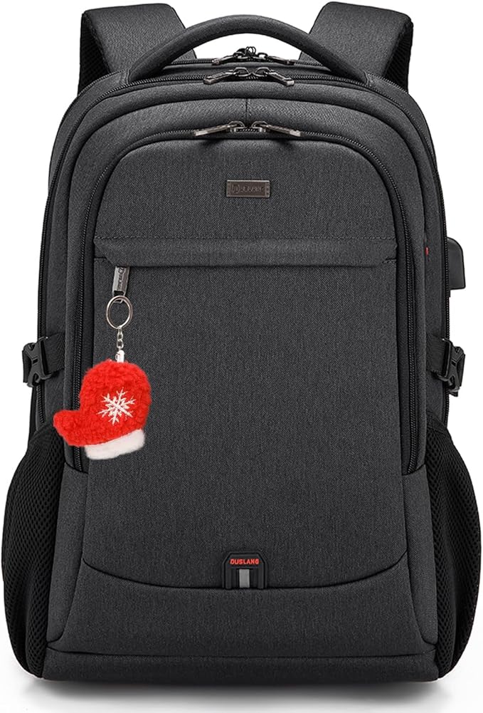 DUSLANG 17 Inch Laptop Backpack for Travel Water Resistant College Backpack for Men Women Laptop Bag with USB Charging Port Key Hanging Ornament Christmas Decorative,Black