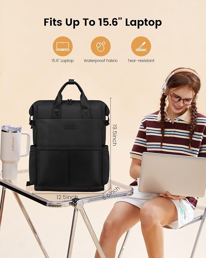 LOVEVOOK Laptop Backpack for Women, 17.3 Inch Work Travel Black Business Backpack Purse for School College Bookbag for Teen Girls Computer Backpack for Teacher Nurse