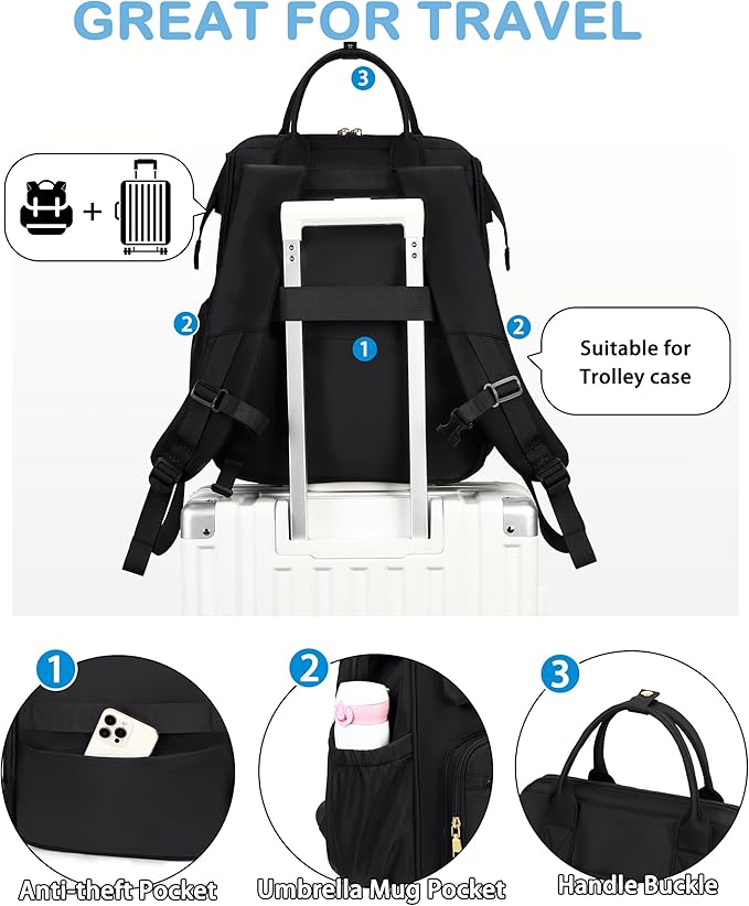 Hidds Laptop Backpack for Women 15.6 In Work Business Computer Bag School College Backpacks Commuter Back Pack Purse Girls Nursing Bookbags Womens Anti Theft Travel Daypack with USB Port - Black