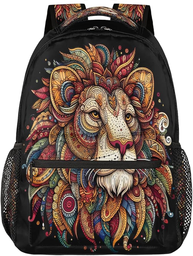 Pardick Animal Lion Backpack for Kids Girls Boys Lightweight School College Students 18in Bookbag Large Capacity Computer Backpacks Laptop Rucksack Travel Gym Hiking Camping Daypack
