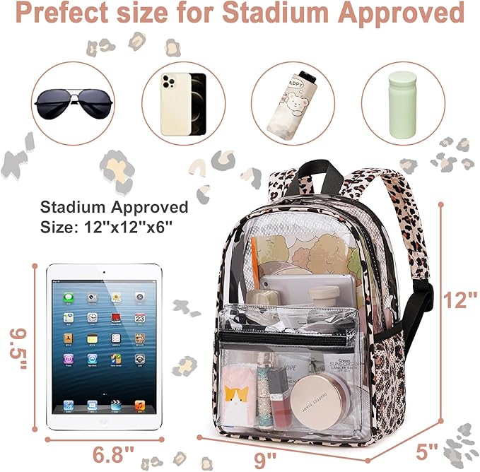 BTOOP Clear Mini Backpack for Stadium Events 12x12x6 Small Transparent Backpacks Plastic See Through Clear Bag for Concerts Work Festival Security Travel