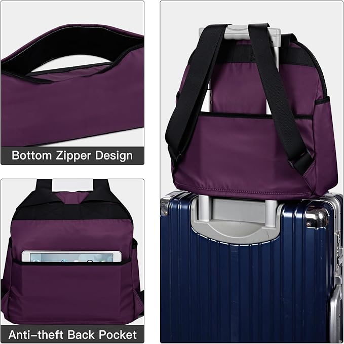 Women’s Backpack Purse Medium Size with Trolley Sleeve, Adjustable Strap/Top Handle, Water Resistant Travel Daypack, Purple