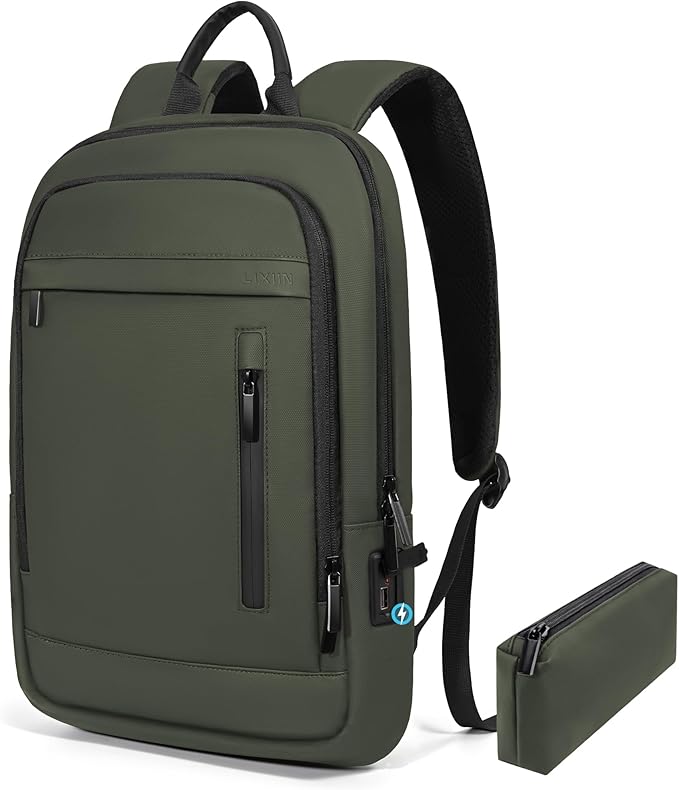 Business Backpack for Men Lightweight Commute Laptop Backpack Anti-Theft Water Resistant Backpack for 17.3 Inch Computer for Daily Office Work with Small Bag (Green, 17.3")