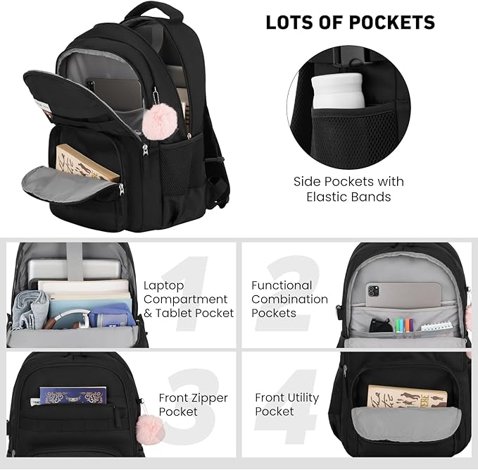 YAMTION School Backpack for Teens, Laptop Backpack Fits 15.6Inch Notebook for Travel,Book Bags with Large Capacity,Casual Back Pack for Girls Middle and High School College