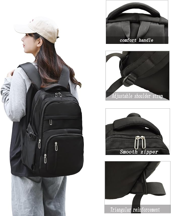 Cute School Backpack for Women Men Casual Travel Laptop Backpack Aesthetic Lightweight College Bookbags for Kids(Black)