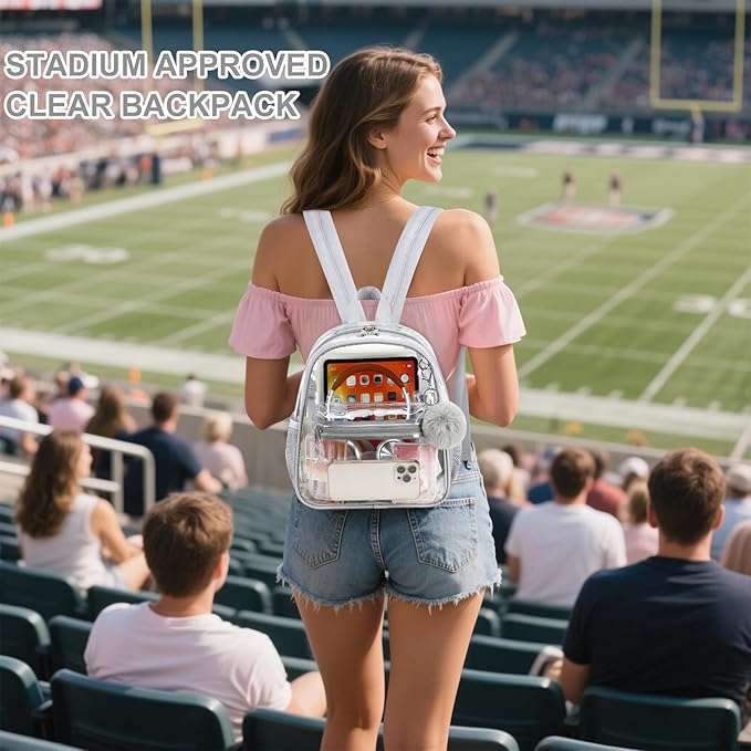 BTOOP Clear Mini Backpack for Stadium Events 12x12x6 Small Transparent Backpacks Plastic See Through Clear Bag for Concerts Work Festival Security Travel Gray