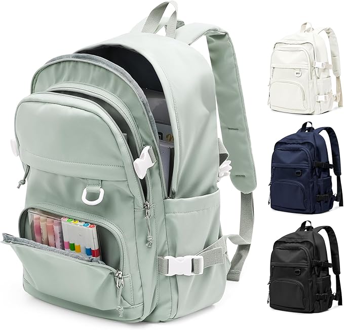 Lightweight Backpack for College & High School Backpack With Lots of Pockets Cute School Bag for Girls Boys, Large Capacity Bookbag for Women Men, Waterproof Teens Casual Daypack Backpack(Green)