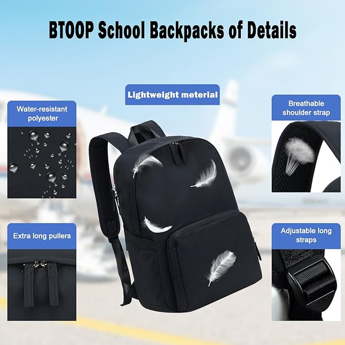 BTOOP Backpack for School Girls Teens Lightweight College Bookbag Casual Work Travel Laptop Backpack for Women Water Resistant Black Backpacks(Black)