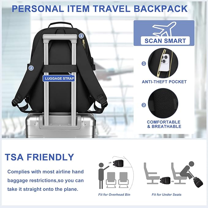 Laptop Backpack for Women Bookbag: 15.6 inch Work Backpacks with Pouch Pocket for Large Capacity Cup & USB Charger College Book Bag Travel Business Nurse Teacher Bookbags Anti-theft Back Pack