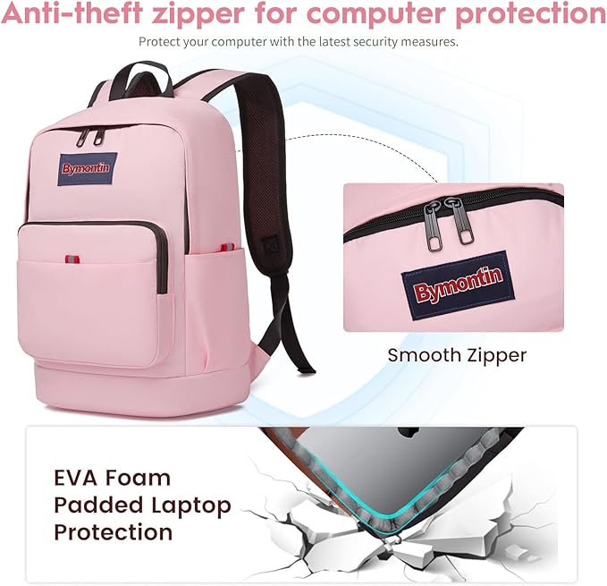 Classic Casual Backpack, Lightweight Daypack with 10 Pockets, Laptop Compartment, EVA Foam Pad (Dark pink)