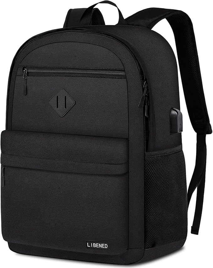 School Backpack Teen Boys and Girls, Classical Basic Black Backpack, 15.6 Inch Laptop Bookbag for Women Men, and College High School