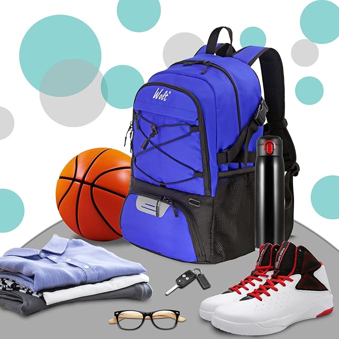 WOLT Basketball Backpack Large Sports Bag with Separate Ball Holder & Shoes Compartment, Best for Basketball, Soccer,Gym