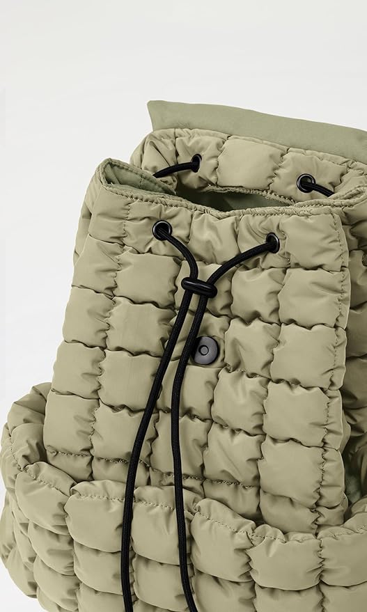 ODODOS Quilted Backpack 2.0 for Women Lightweight Puffer Hiker Pack Drawstring Padding Travel Gym Bag, Gray Green