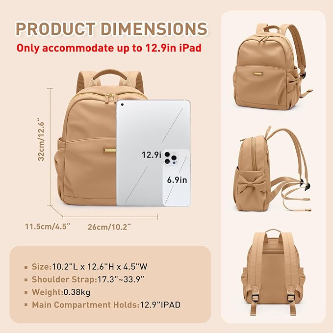 Mini Backpack for Women Small Backpack Purse Cute Stylish Lightweight Daypack for College Work Travel Party,12.9Inch,Earthen Brown