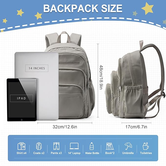 weradar School Backpack For Women Men, Lightweight Casual Daypack College Backpacks, Aesthetic Students Bookbag, Backpack With Lots Of Pockets,Cute High School Bag For Boys Girls(Gray Brown)