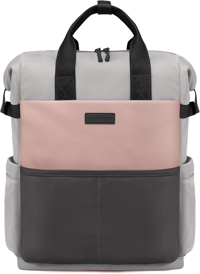 LOVEVOOK Laptop Backpack for Women, 15.6 Inch Work Travel Backpack Purse for School College Bookbag for Teen Girls Cute Computer Backpack for Teacher Nurse Business, Pink-Grey