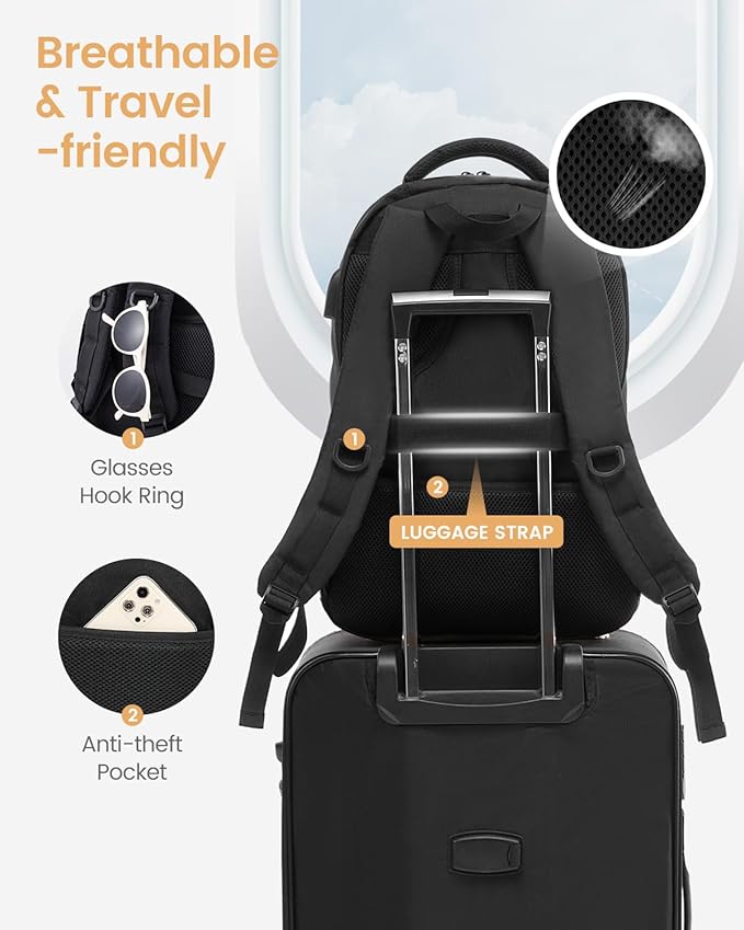 LOVEVOOK School Backpack for Women Men Black Backpack with 17.3" Laptop Compartment Lightweight Bookbag for College Work High School