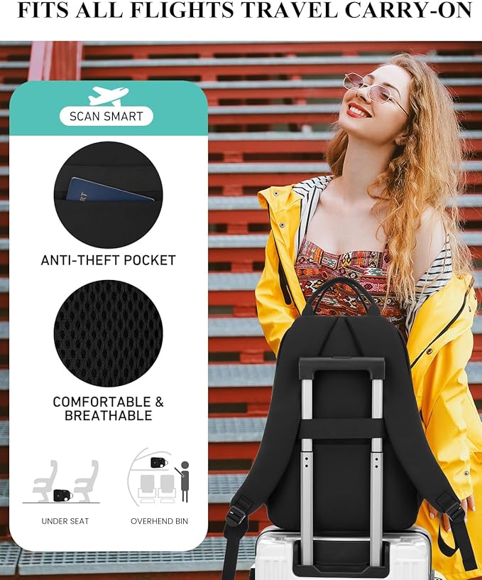 Women Laptop Backpack 17.3in for Work College, Cute School Bag Bookbag for Teen Girls Big Students Middle High School, Black