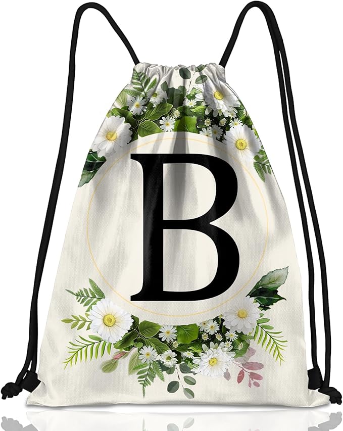Initial Letter Drawstring Backpack String Sports Gym Bags Waterproof Sackpack Cute for Men Women Beach (13"×17") (Letter-B)