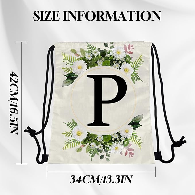 Initial Letter Drawstring Backpack String Sports Gym Bags Waterproof Sackpack Cute for Men Women Beach (13"×17") (Letter-P)