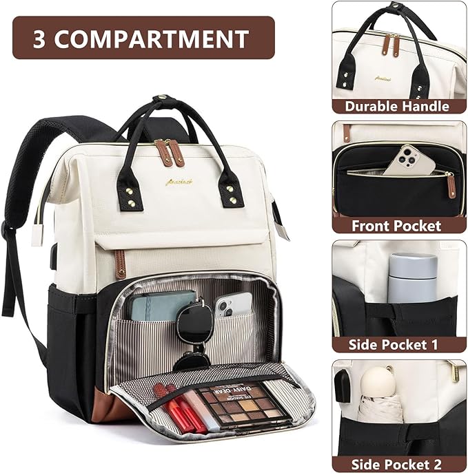 Backpack for Women 17 Inch Laptop Backpack Work Business Backpacks Purse Computer College Carry on Backpacks Nurse Bag Backbag Casual Daypack for Travel Black